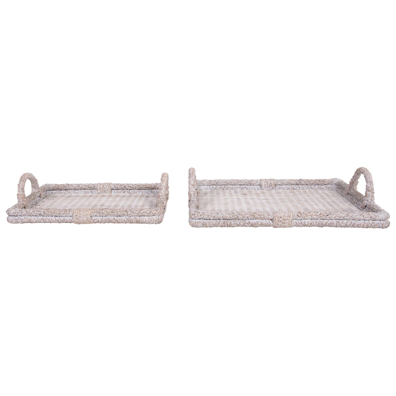Hello Honey® Whitewashed Decorative Rattan Tray Set with Handles